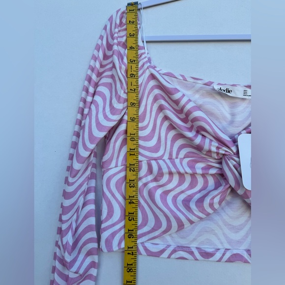 Elodie Abstract Warped Print Long Sleeve Crop Top Pink / White Women Size XL - Picture 7 of 13